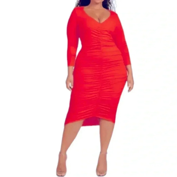 11 Honore Dress Size 2X Plus Tomato Red Ruched Holiday Bodycon Stretchy Knit NWT - Picture 1 of 16